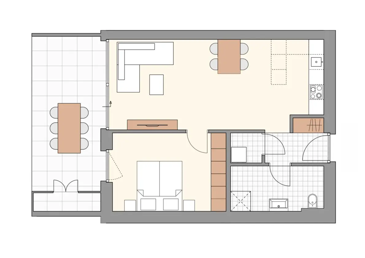 Grundriss 2-Zimmer-Gartenwohnung Glattenstein