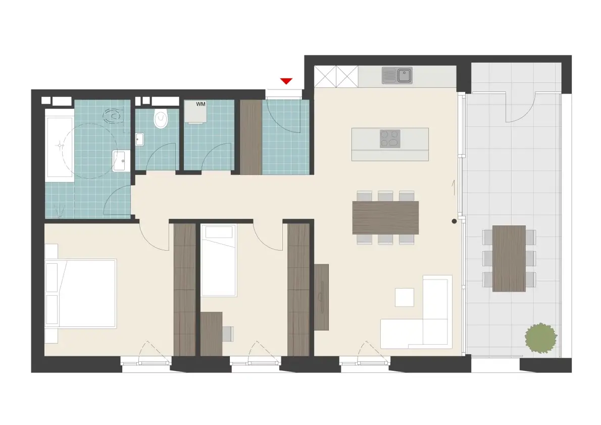Grundriss 3-Zimmer-Wohnung Hillside