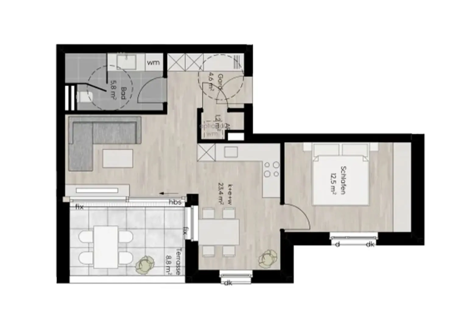 Grundriss Top 8, 2 Zimmer, 47,5 m²